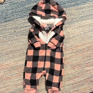 Carter's Fleece Pink and Black Checkered Hooded Footie